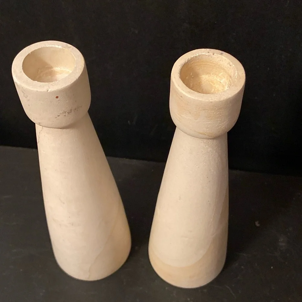 West Elm Taper Candle Holders Ceramic Birch Cream H-7.75”